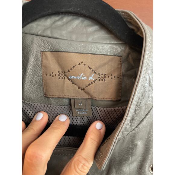 Emilie D leather moto jacket gray L - Picture 3 of 7